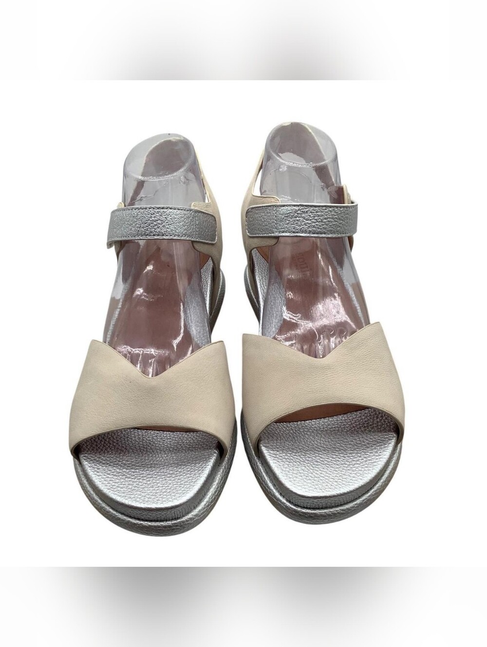 Gentle Souls Cream and Silver Open-Toe Ankle-Strap Sandals